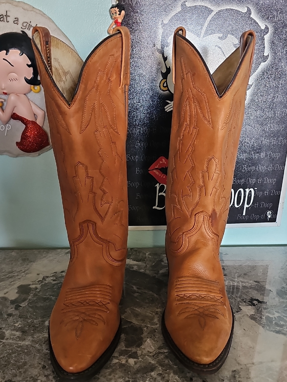 VTG Dan Post x Marlboro Cowboy Boots Style P2551 Men's 9D Tan Leather USA